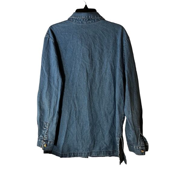 Vintage Floral Embroidered Cotton Country Denim Overshirt Button-Down Top, M - Picture 6 of 11